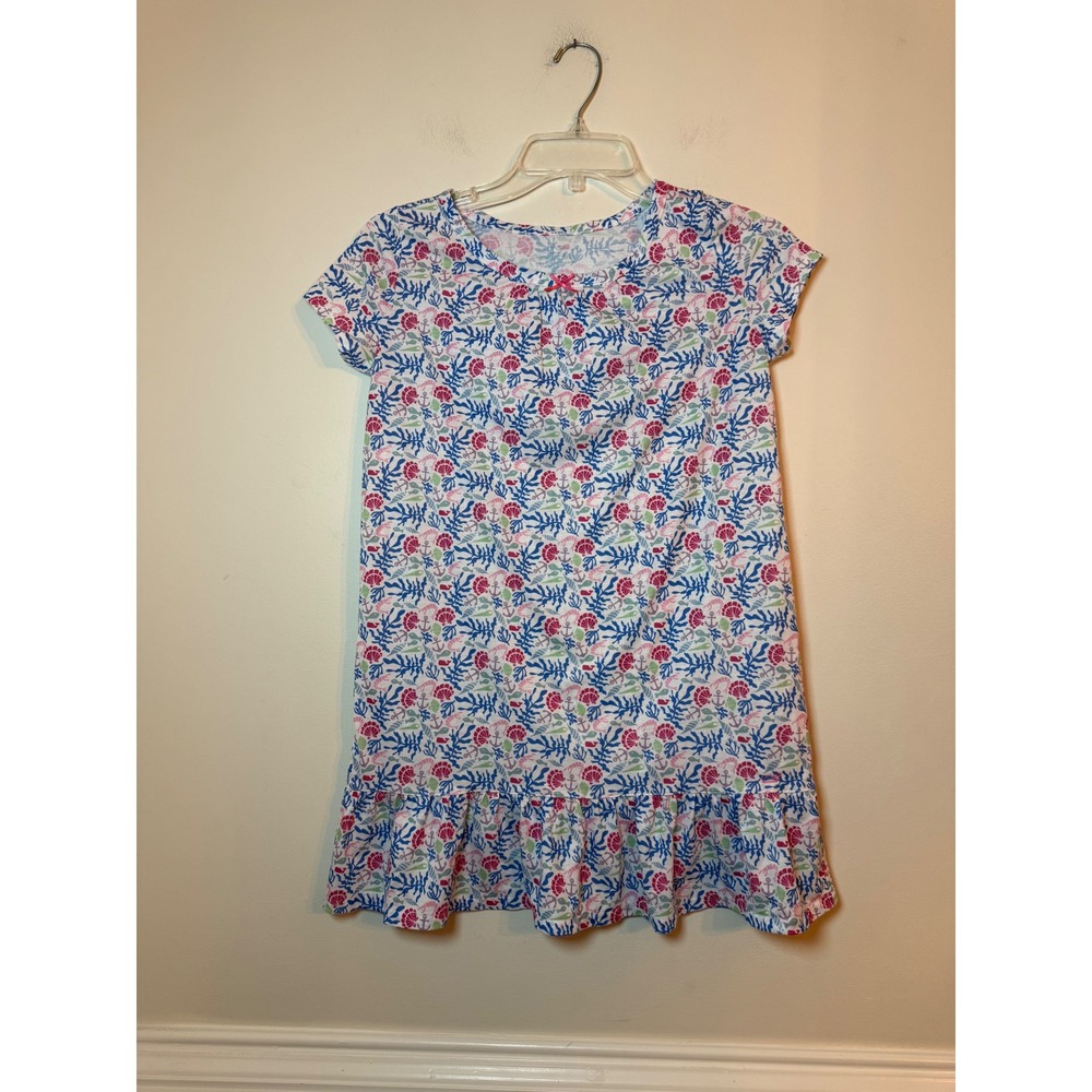 Vineyard Vines Dress Kids Size M 10-12 Nautical Coral Anchor Ruffle Hem White